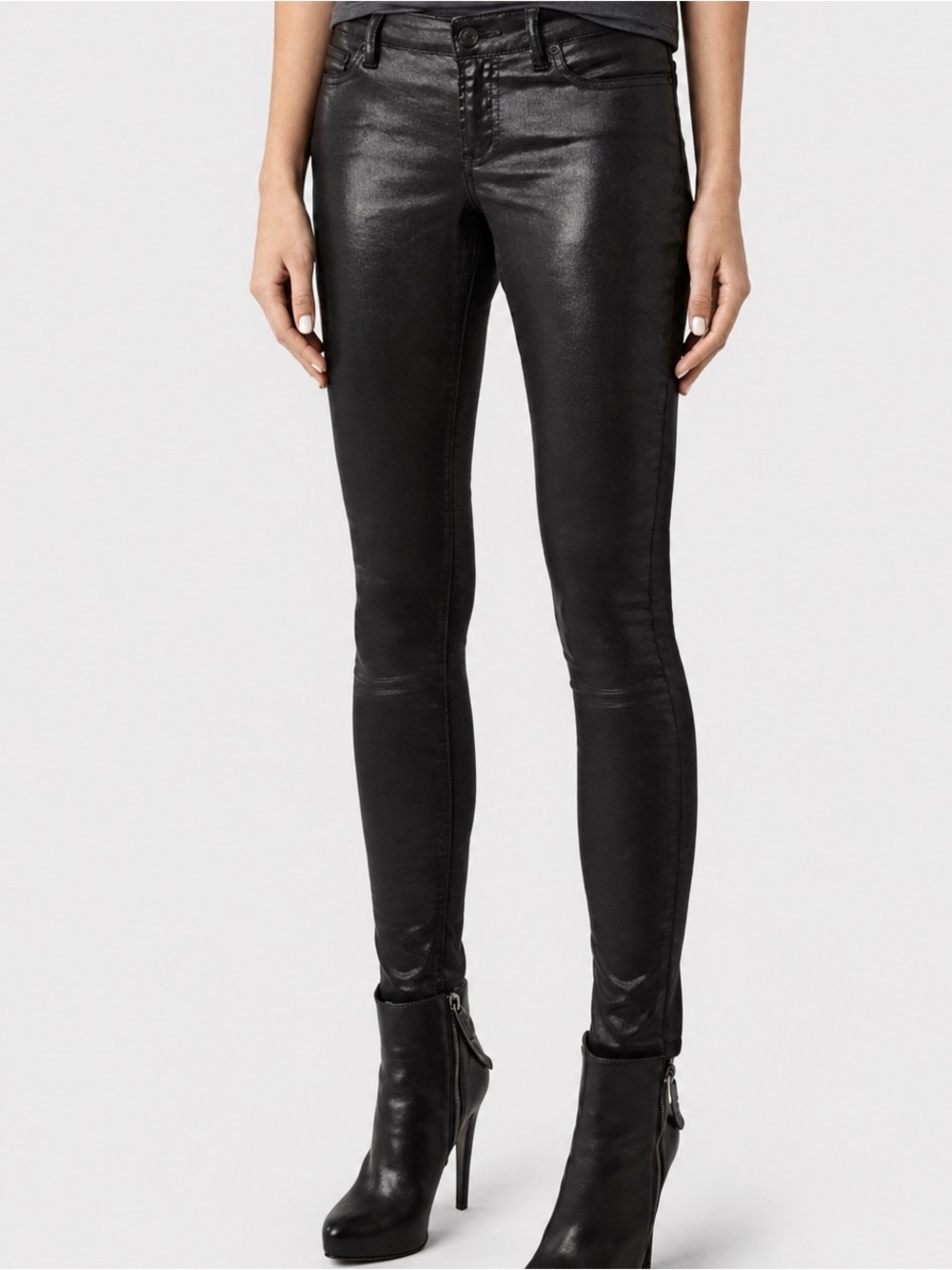 Allsaints Spitalfields Petrel Brodie Low Rise Cropped Skinny Coated Jeans
